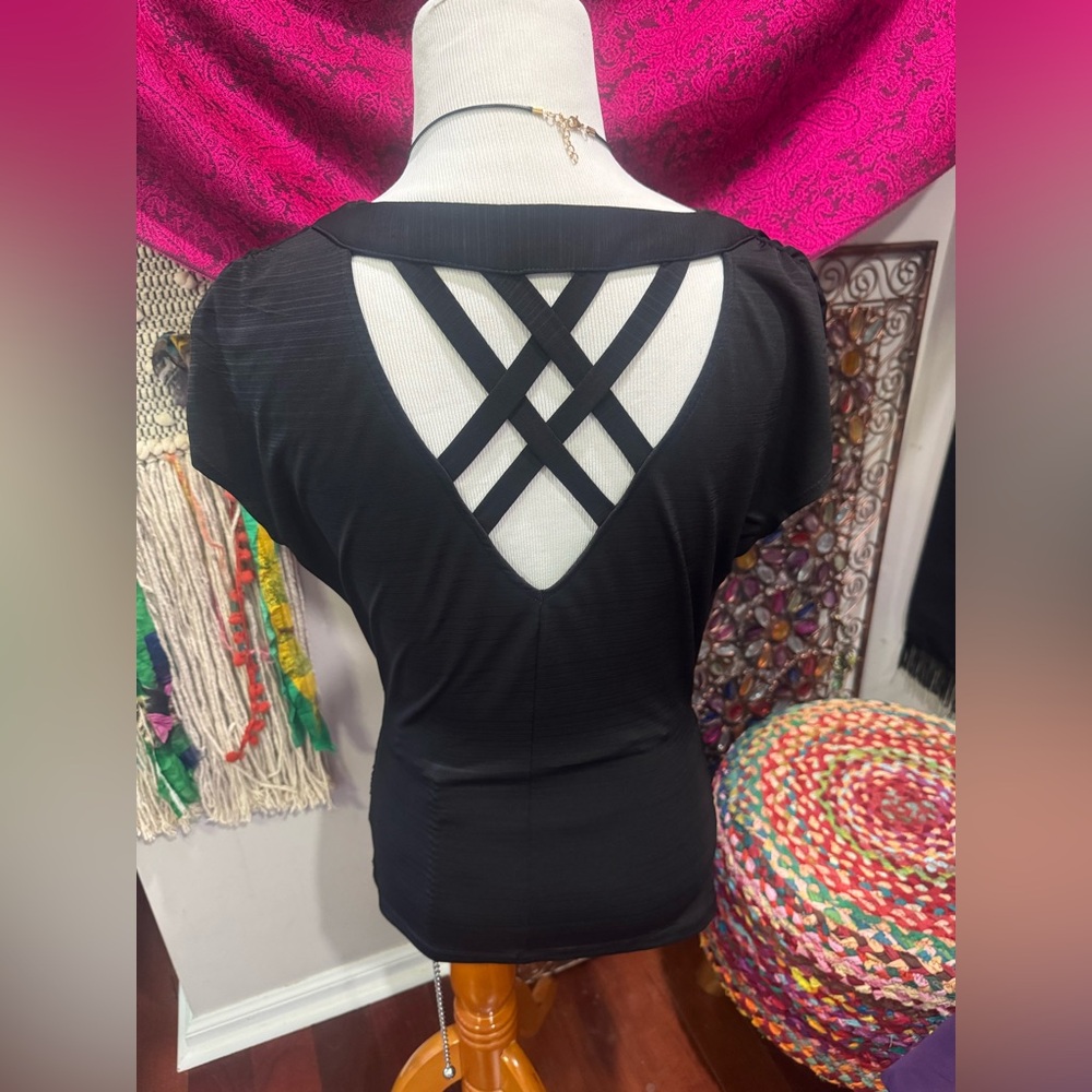 HeartSoul Black Drape Neck Blouse - Picture 3 of 4